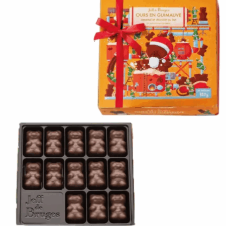 Boite oursons guimauve en chocolat au lait et caramel - Édition Noël