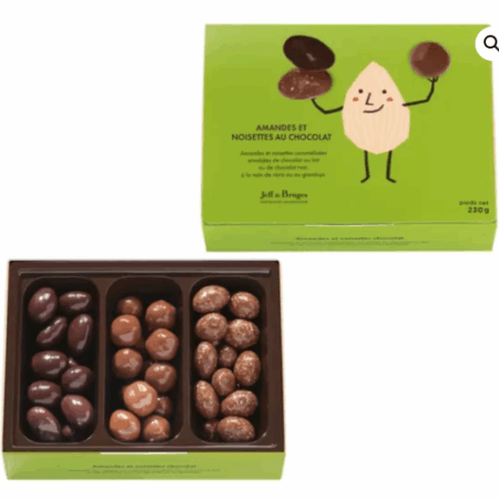 Boite amandes et noisettes chocolat au lait ou chocolat noir