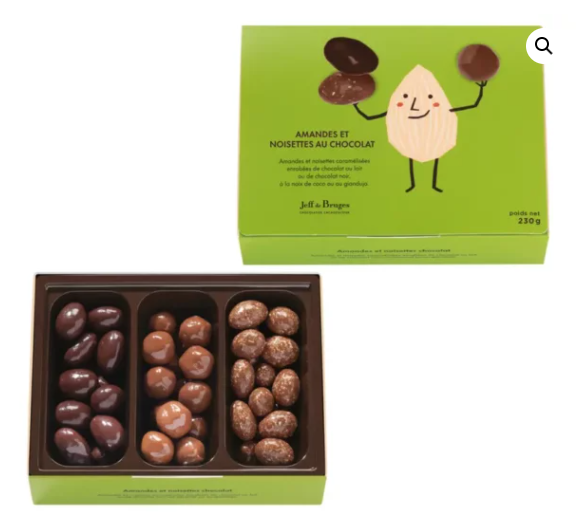 Boite amandes et noisettes chocolat au lait ou chocolat noir